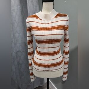 Divided Women's Cowl Neck Sweater in Orange and White Stripes